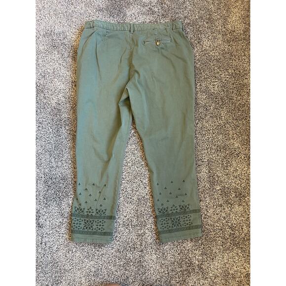 Coldwater Creek Size 18 Green Chino Pants Hidden Stretch Waist Embroidered - Picture 8 of 9